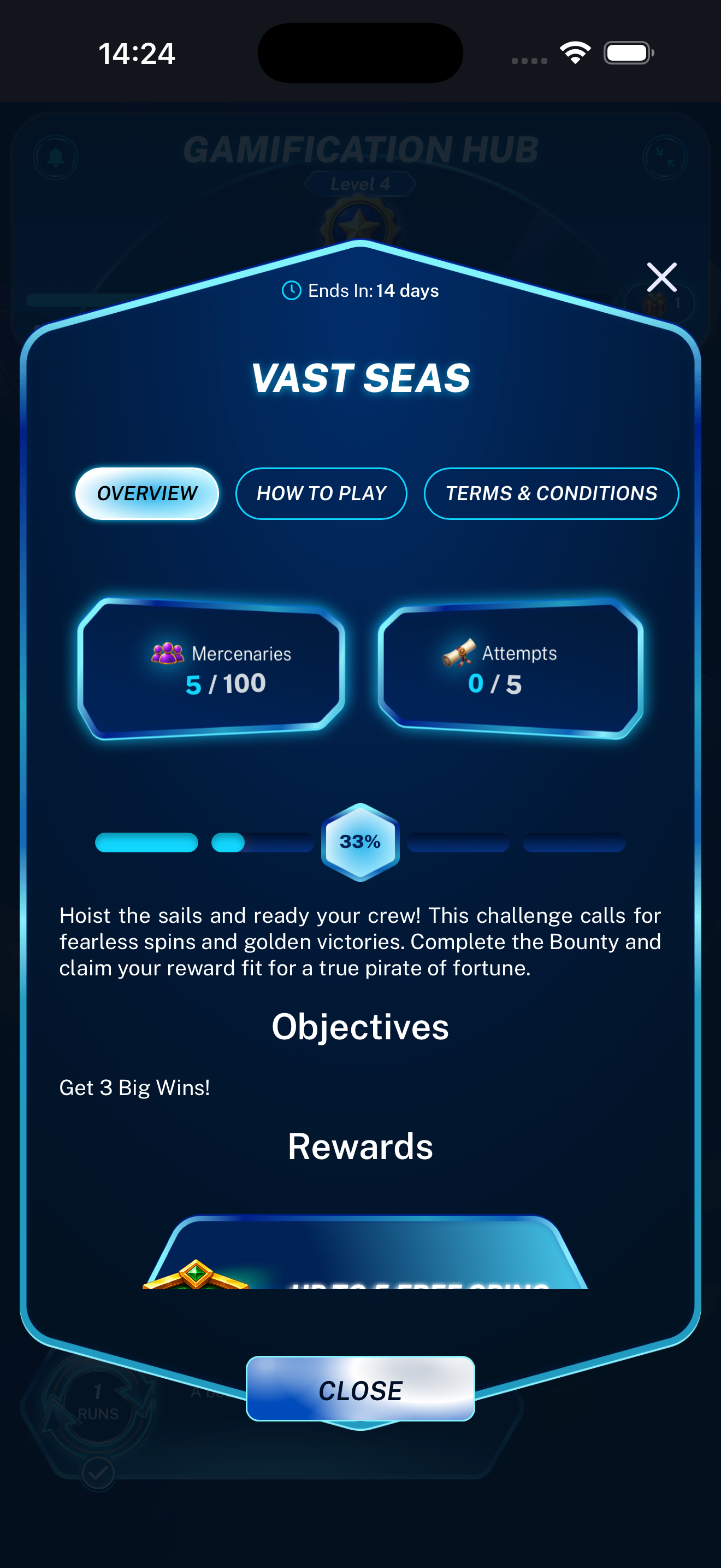 Bounty Overview tab displayed on a mobile phone